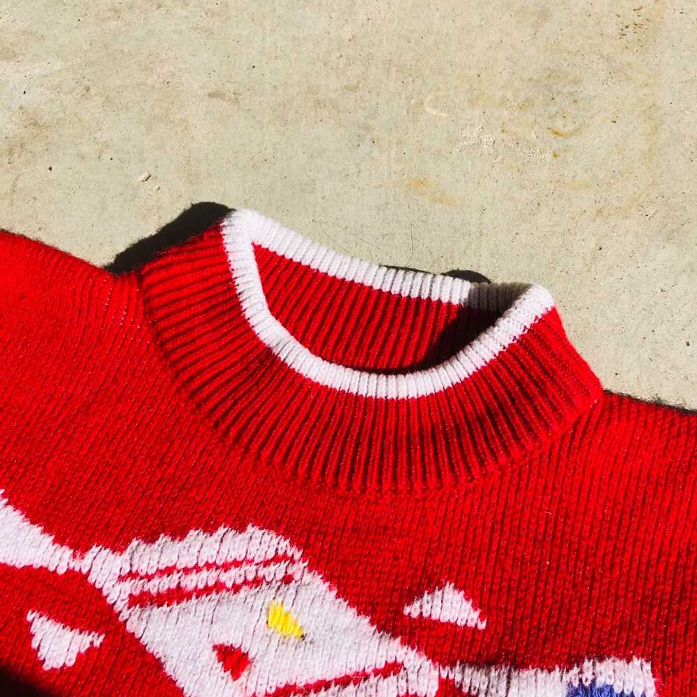 vintage 90s red abstract knitted sweater - image 2