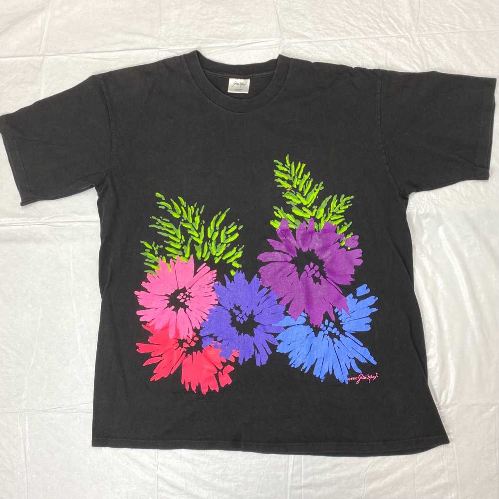 1990s Gilda Marx neon print flowers t-shirt dated… - image 1