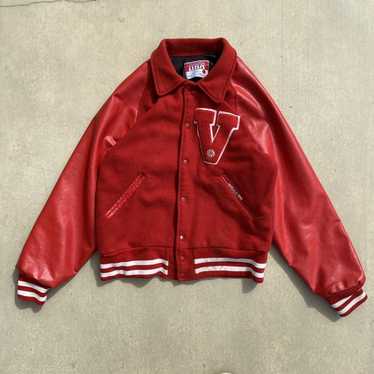 Vintage Thrift 80's Leather Wool Varsity Jacket, Red