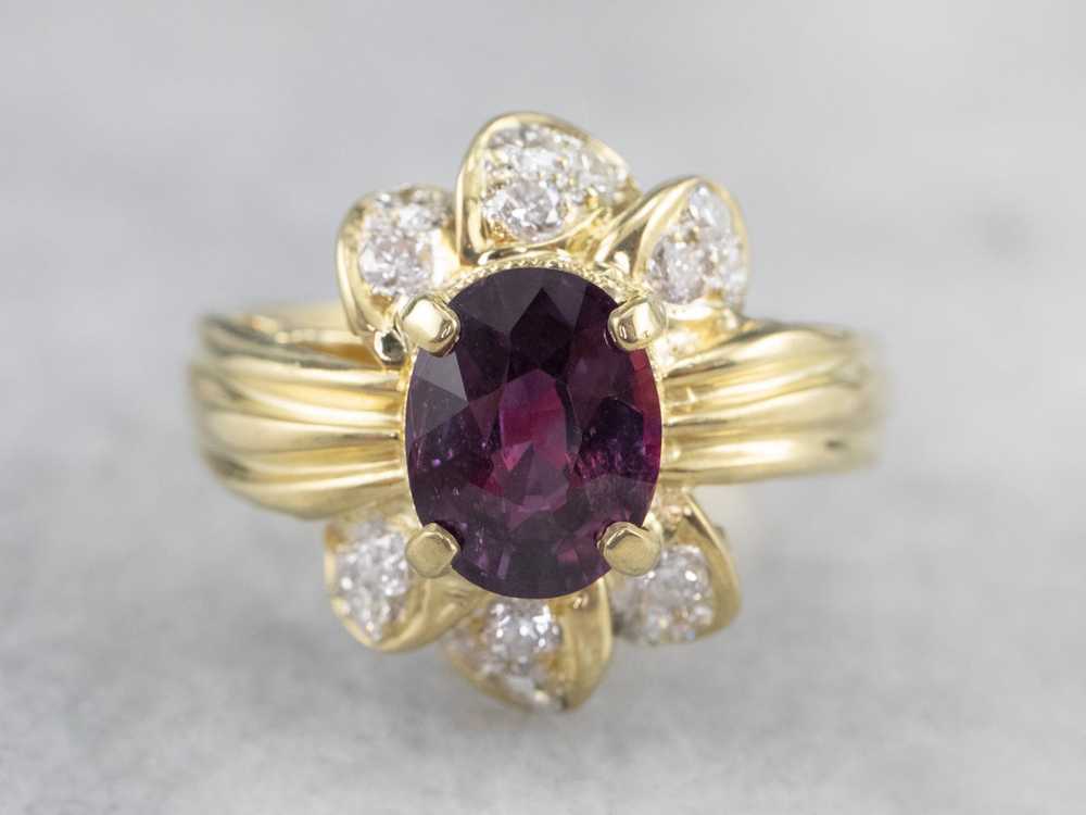 Green Gold Pink Sapphire and Diamond Ring - image 1