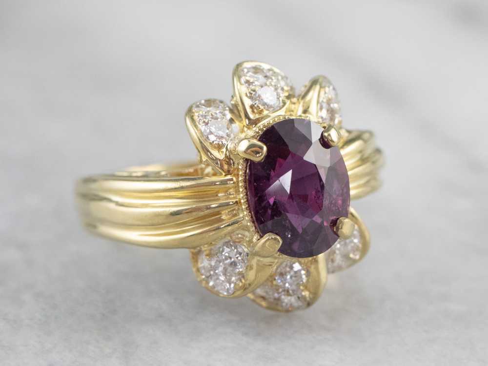 Green Gold Pink Sapphire and Diamond Ring - image 2