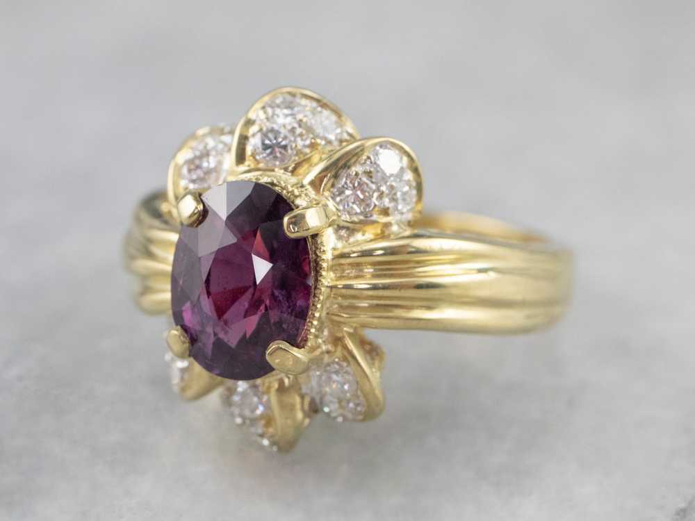 Green Gold Pink Sapphire and Diamond Ring - image 3