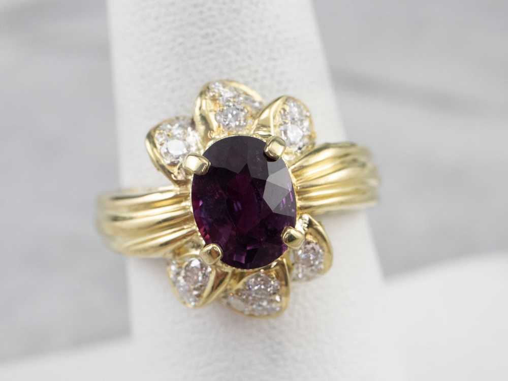 Green Gold Pink Sapphire and Diamond Ring - image 6