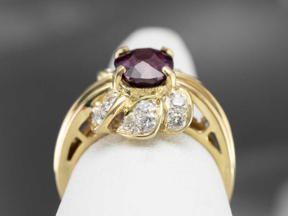 Green Gold Pink Sapphire and Diamond Ring - image 7