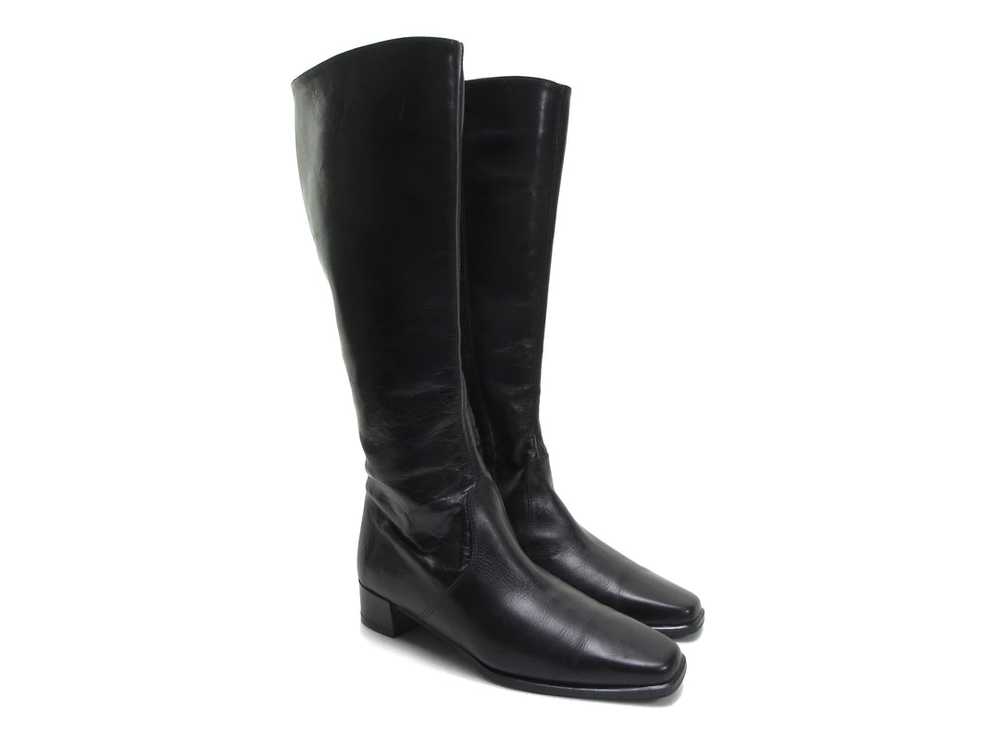 Square Toe black Italian leather tall boots Made … - image 11