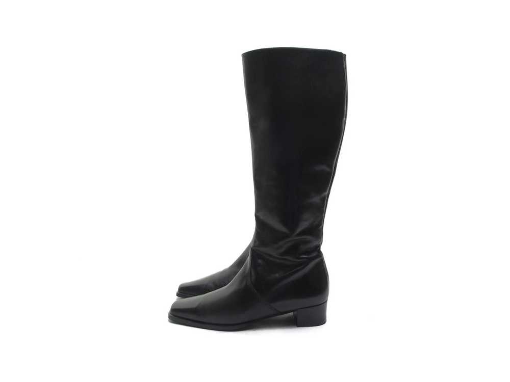 Square Toe black Italian leather tall boots Made … - image 1