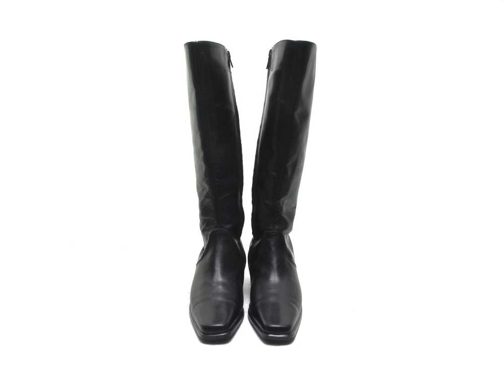 Square Toe black Italian leather tall boots Made … - image 2