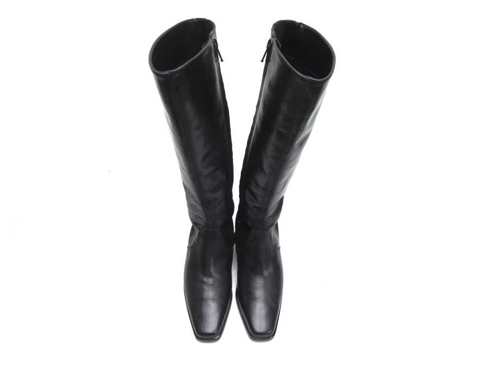Square Toe black Italian leather tall boots Made … - image 5