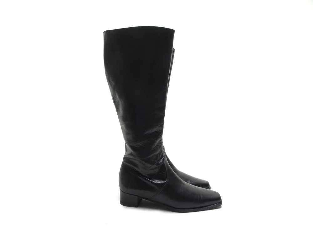 Square Toe black Italian leather tall boots Made … - image 6
