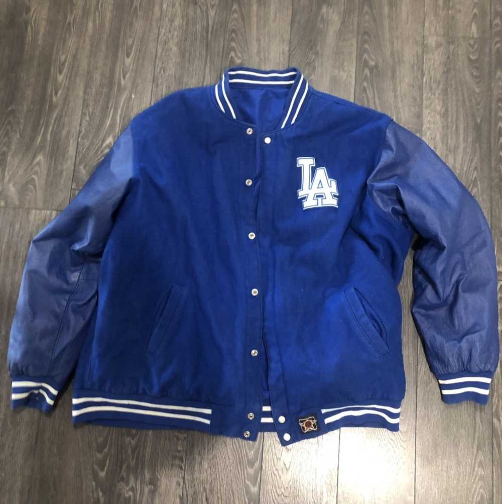 Los Angeles Dodgers JH Design Reversible Fleece Jacket with Faux Leather Sleeves - Royal