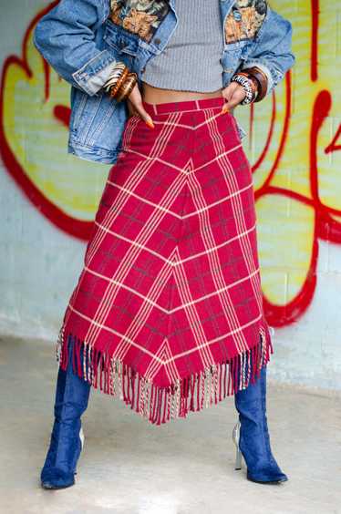 Vintage Abeje Plaid Fringe Skirt