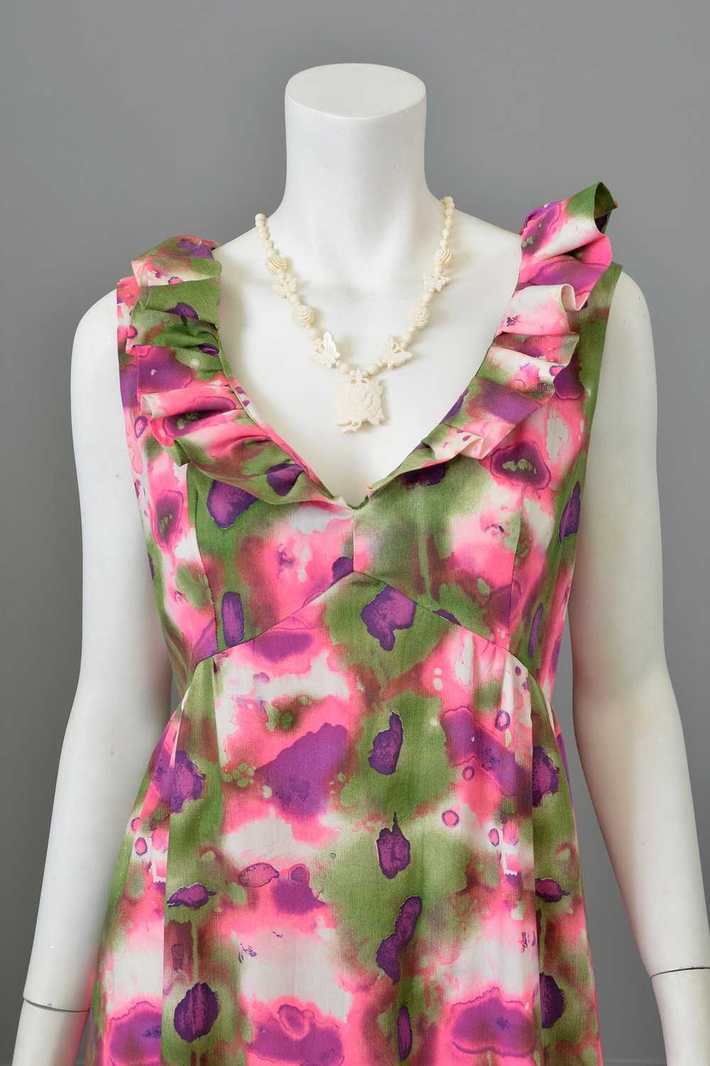 1960s 70s Hot Pink, Olive Green, Purple Watercolo… - image 2