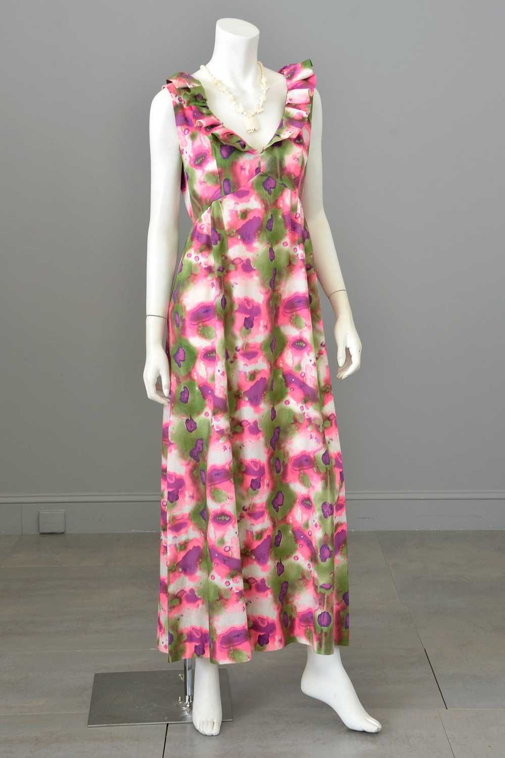 1960s 70s Hot Pink, Olive Green, Purple Watercolo… - image 3