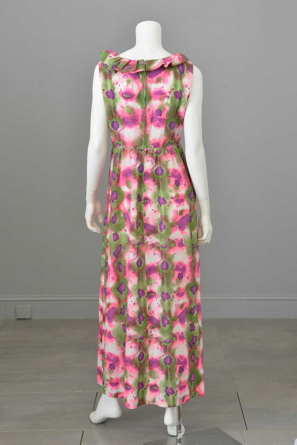 1960s 70s Hot Pink, Olive Green, Purple Watercolo… - image 5