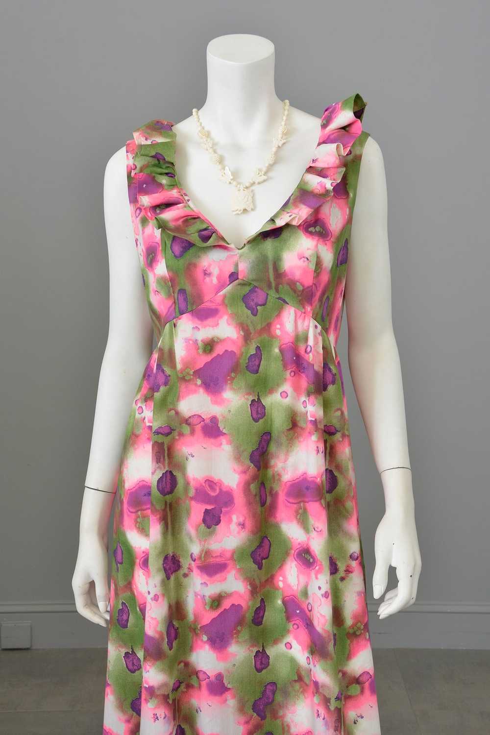 1960s 70s Hot Pink, Olive Green, Purple Watercolo… - image 6