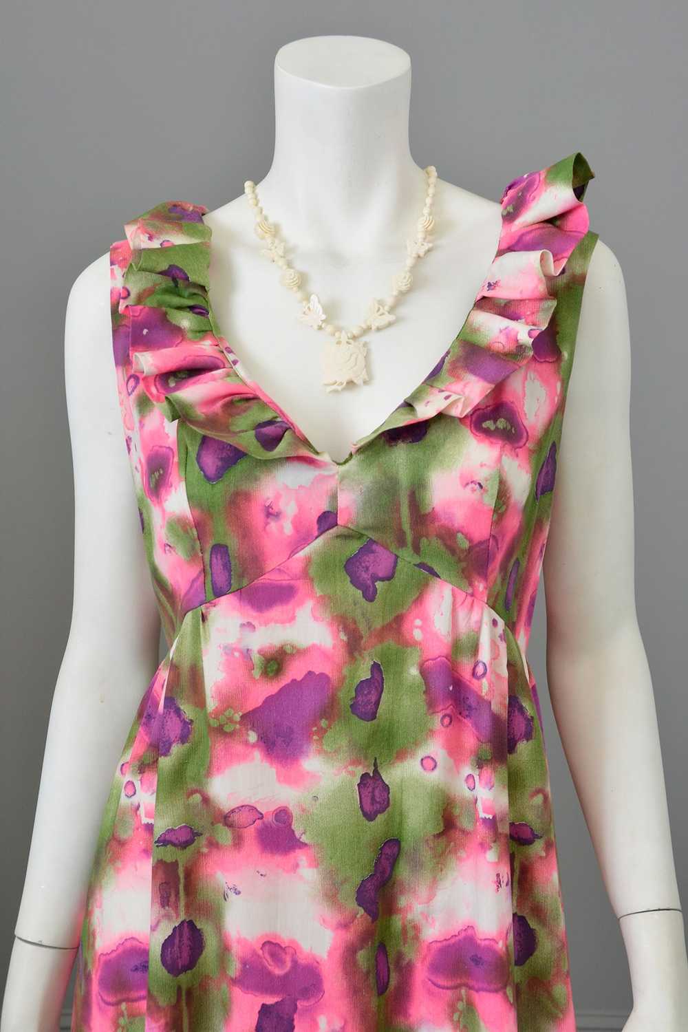 1960s 70s Hot Pink, Olive Green, Purple Watercolo… - image 7