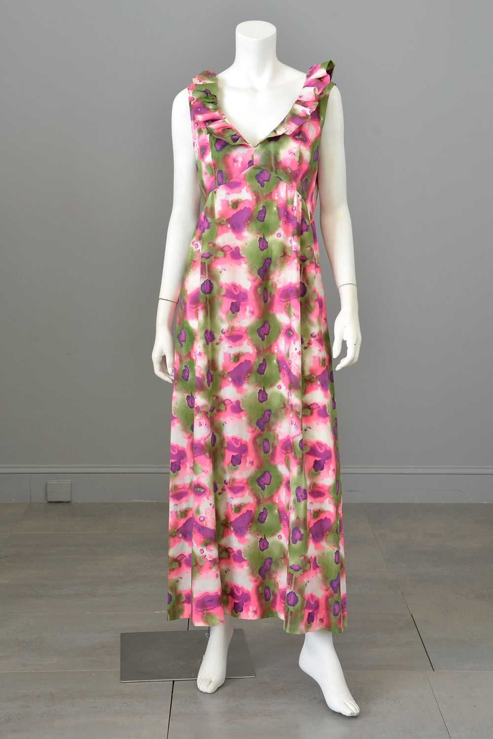 1960s 70s Hot Pink, Olive Green, Purple Watercolo… - image 8