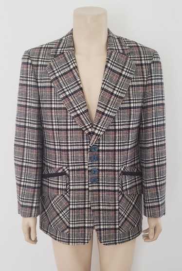 Vintage mod 1970s sport coat grey plaid wool 41R