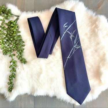 Vintage Vintage Hand Painted Tie Necktie Navy Blu… - image 1