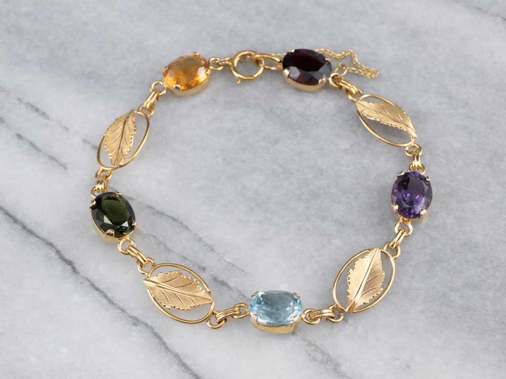 Multi Gemstone Botanical Gold Link Bracelet - image 2