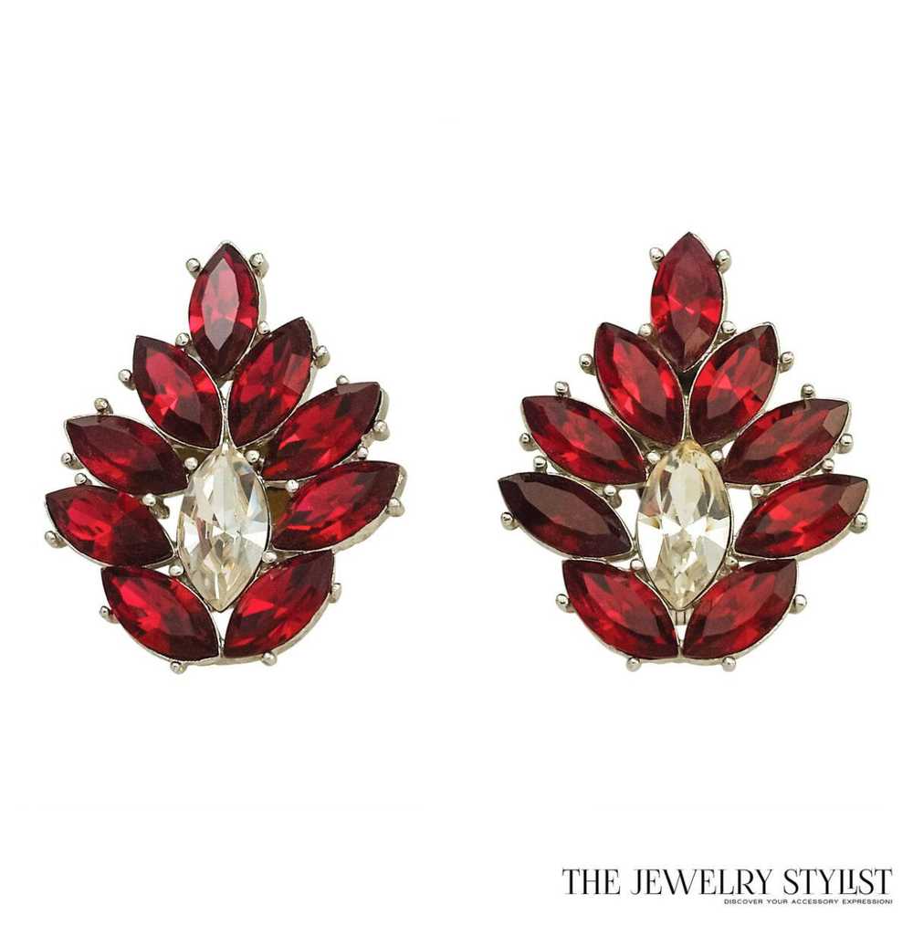 Huge Fabulous Y.S.L. Red Rhinestone Earrings Comi… - image 1