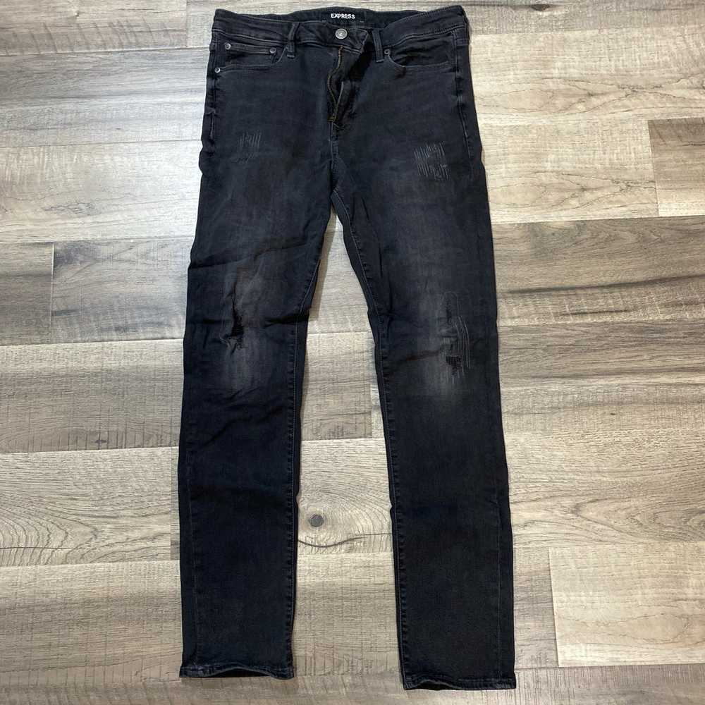 Express Slim Black Distressed Jeans - image 1