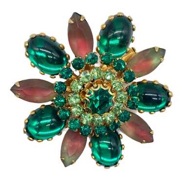 Fabulous Vintage Watermelon and Green Cab Brooch - image 1