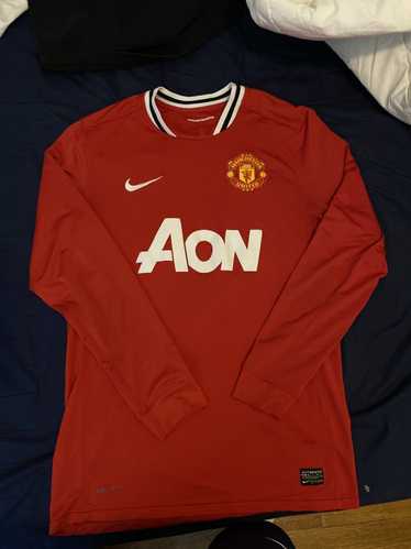 Manchester United Aon Nike Men’s Blue Black Striped Football Jersey Size L  READ