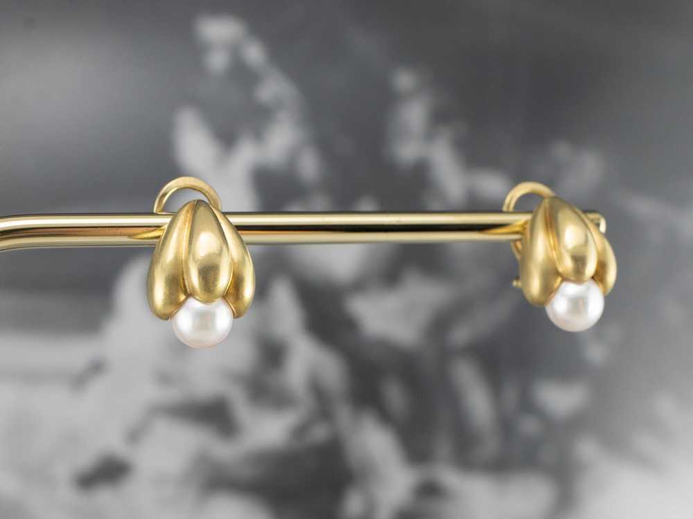 Botanical Brushed Gold Pearl Drop Earrings - image 10
