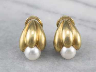 Botanical Brushed Gold Pearl Drop Earrings - image 1