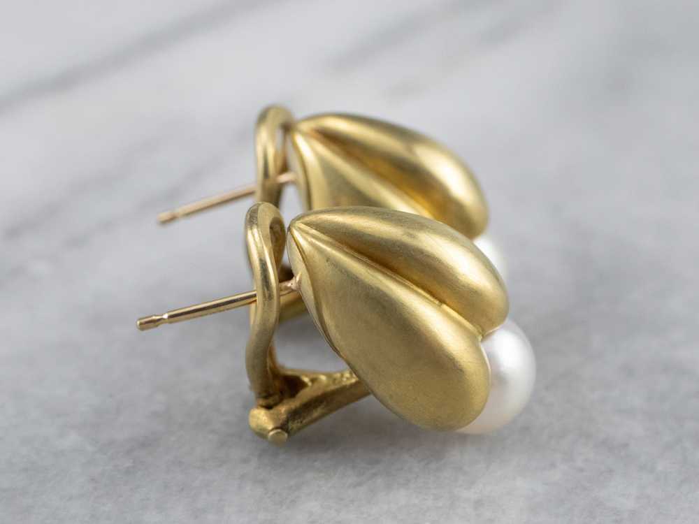 Botanical Brushed Gold Pearl Drop Earrings - image 5