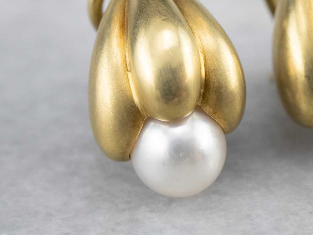 Botanical Brushed Gold Pearl Drop Earrings - image 6