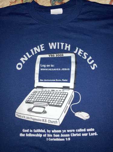 Vintage VTG 2002 Online With Jesus T-Shirt y2k Lar
