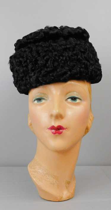 Vintage Black Curly Persian Lamb Fur Hat 1950s, 21