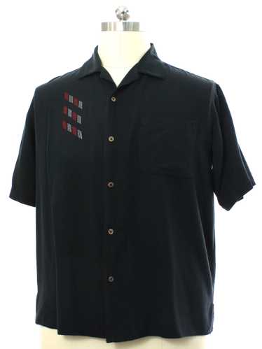 Addiction Mens Silk Shirt Medium Short Sleeve Vintage Blue Red 100% Silk
