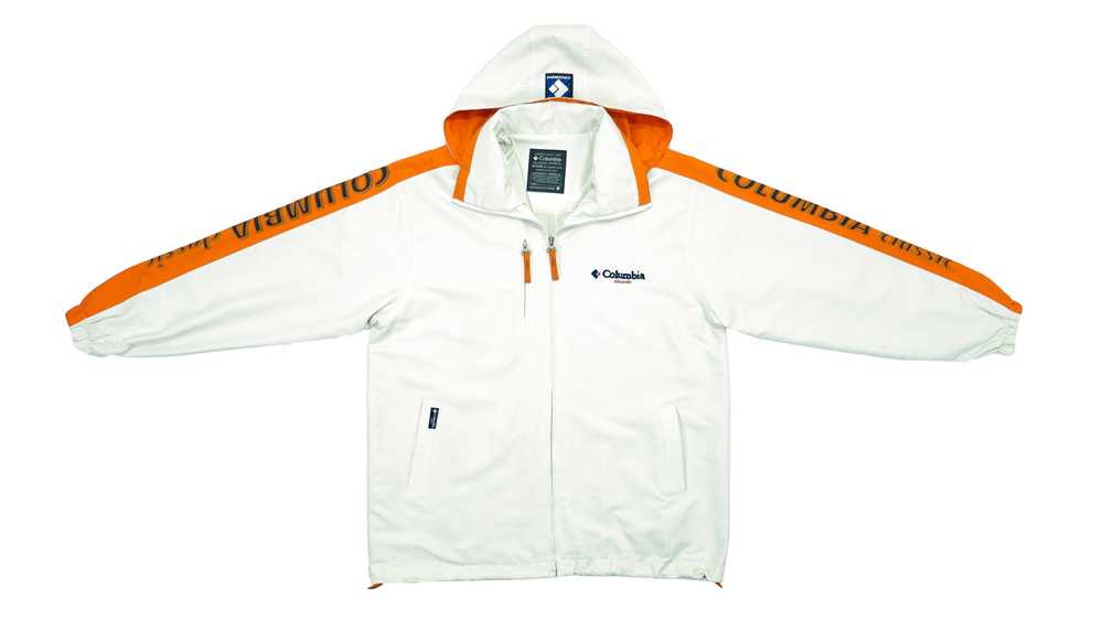 Columbia - White & Orange Taped Logo Hooded Windb… - image 1