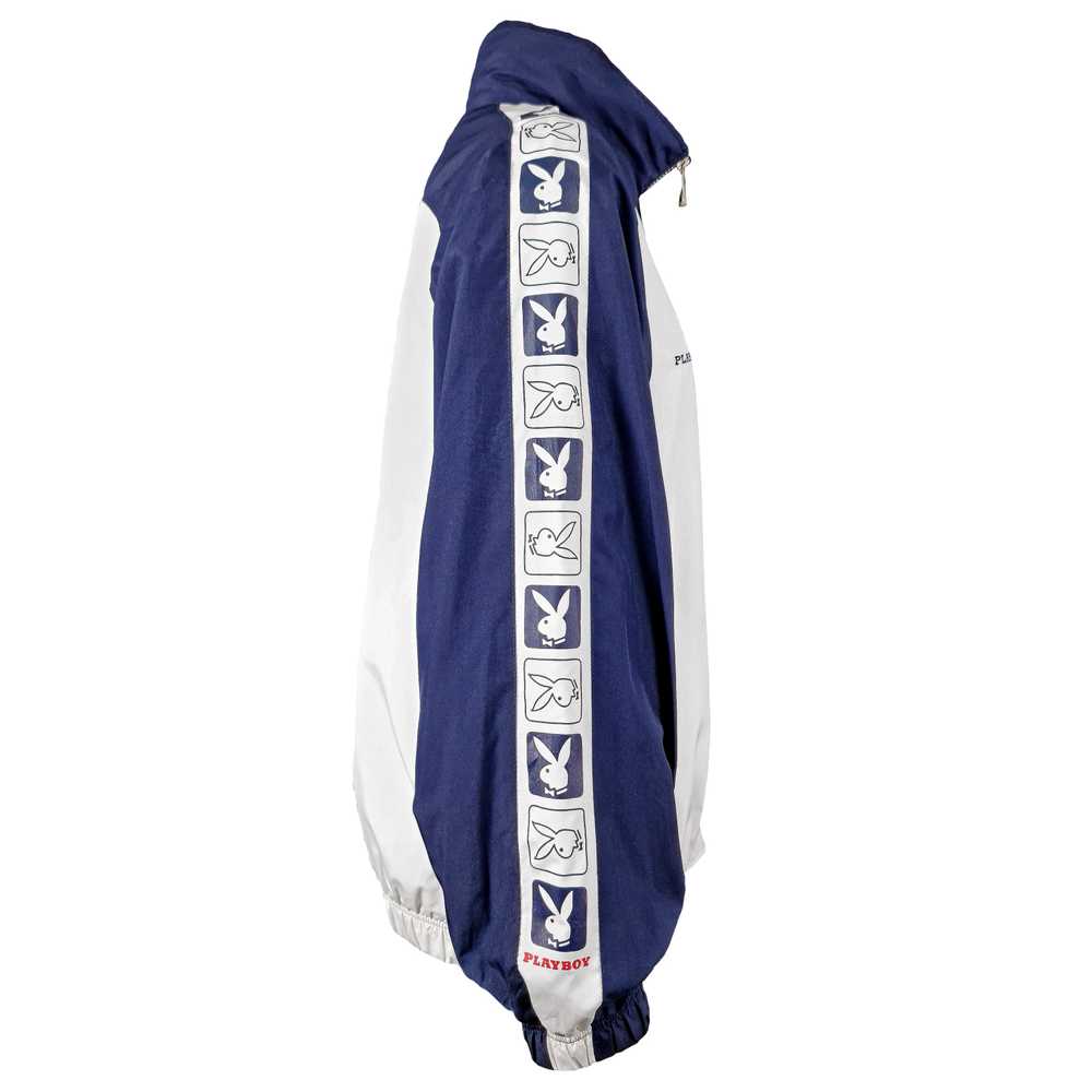 Playboy - White & Blue Tape Logo Jacket 1990s Lar… - image 3