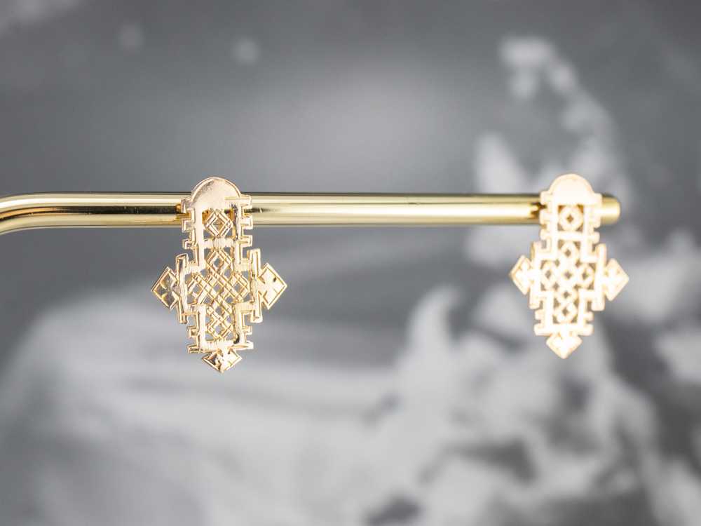 Etched Gold Ethiopian Cross Stud Earrings - image 10