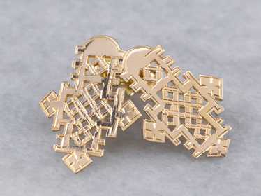 Etched Gold Ethiopian Cross Stud Earrings - image 1