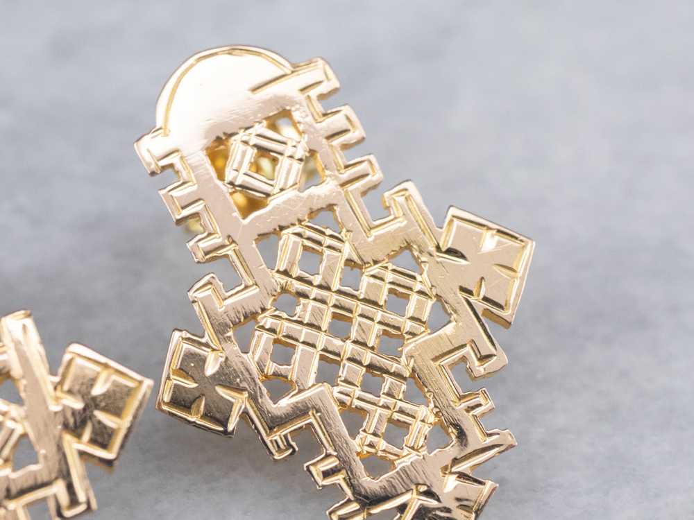 Etched Gold Ethiopian Cross Stud Earrings - image 6