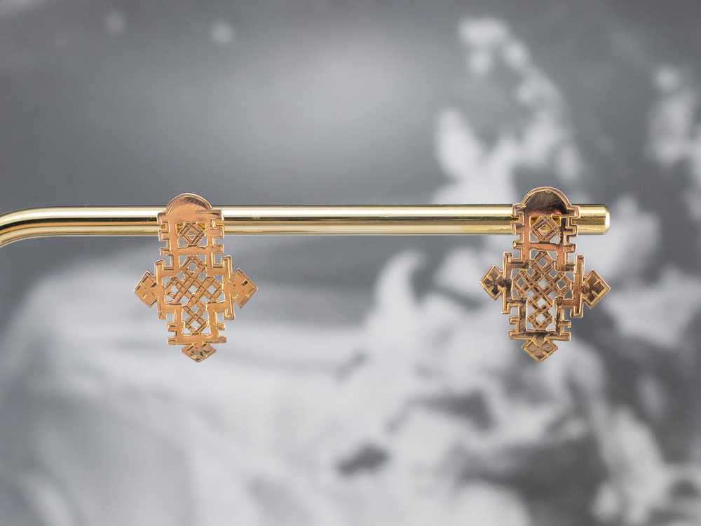 Etched Gold Ethiopian Cross Stud Earrings - image 8