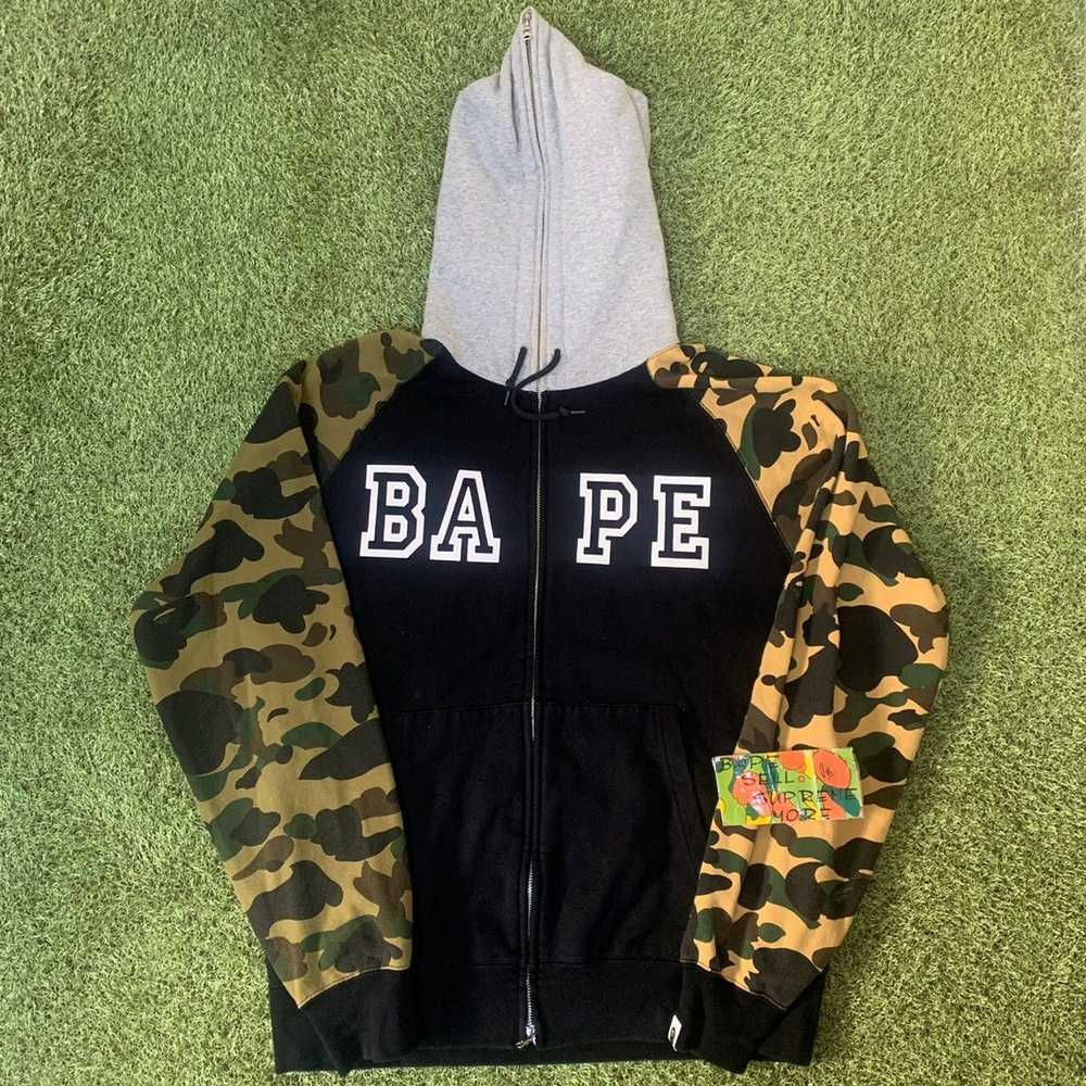 Bape BAPE full zip hoodie black Green camo/1st Ca… - image 1