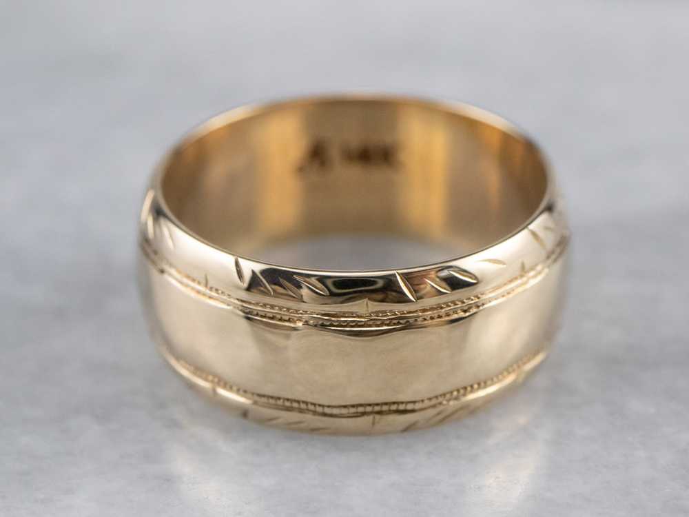 Wide Pattern Edge Gold Band - image 1