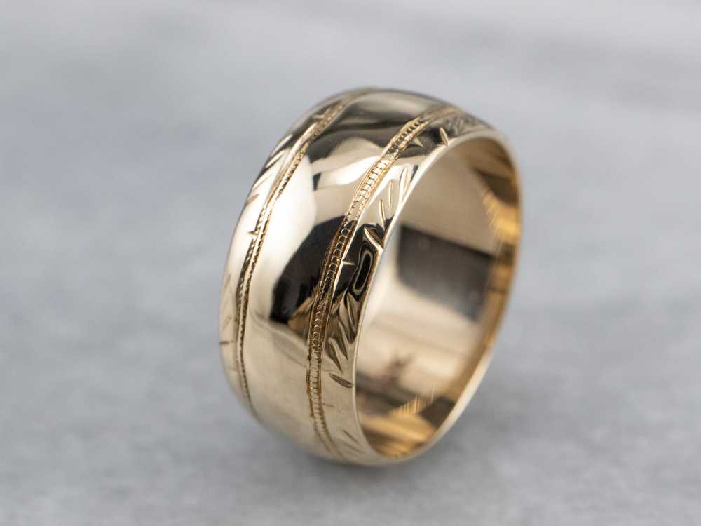 Wide Pattern Edge Gold Band - image 2