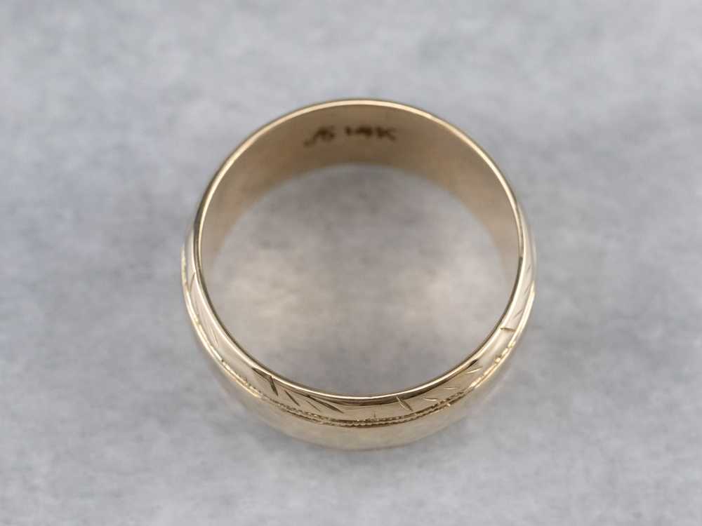 Wide Pattern Edge Gold Band - image 3