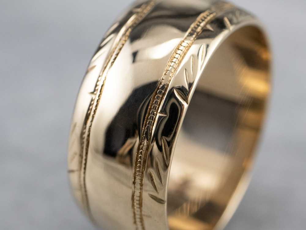 Wide Pattern Edge Gold Band - image 5