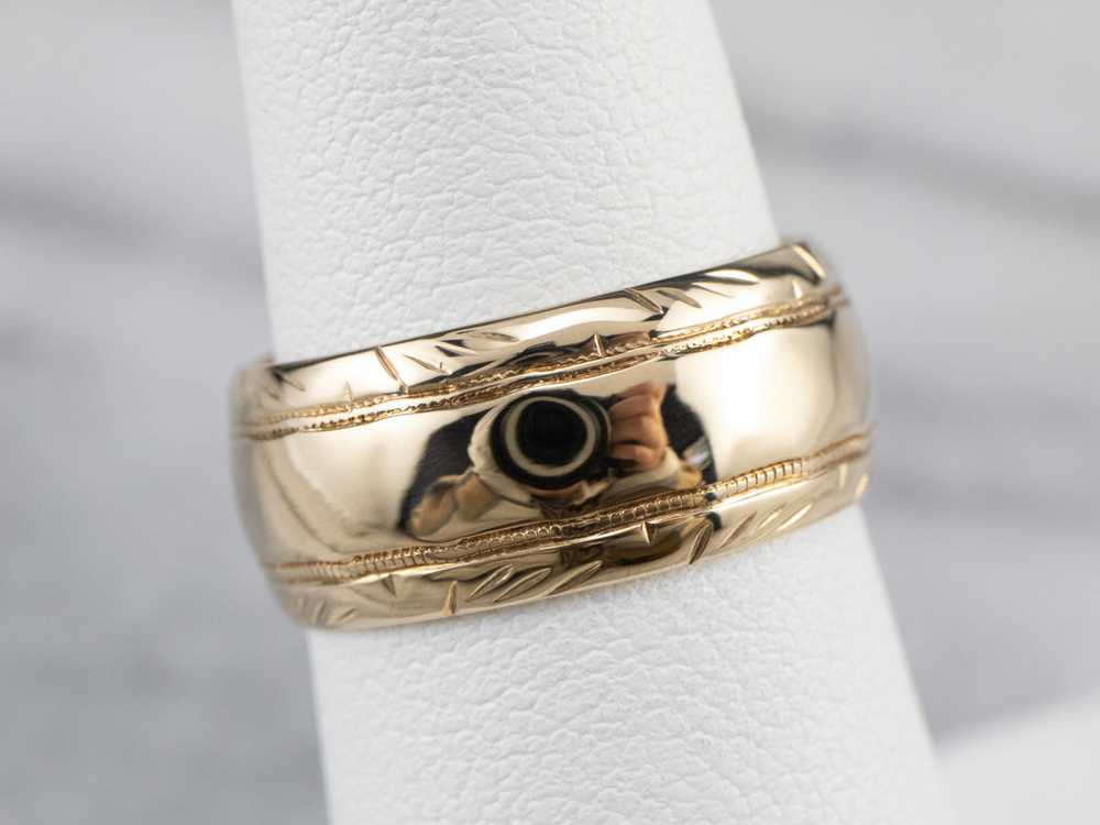 Wide Pattern Edge Gold Band - image 7