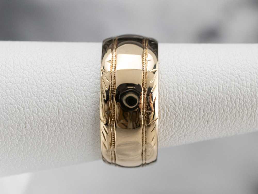 Wide Pattern Edge Gold Band - image 9