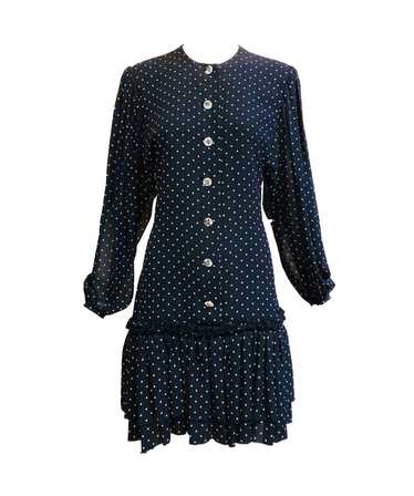 Galanos Attribution Dress Blue Silk Polka Dot Mini - image 1