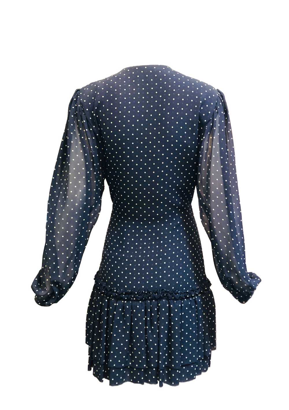 Galanos Attribution Dress Blue Silk Polka Dot Mini - image 2